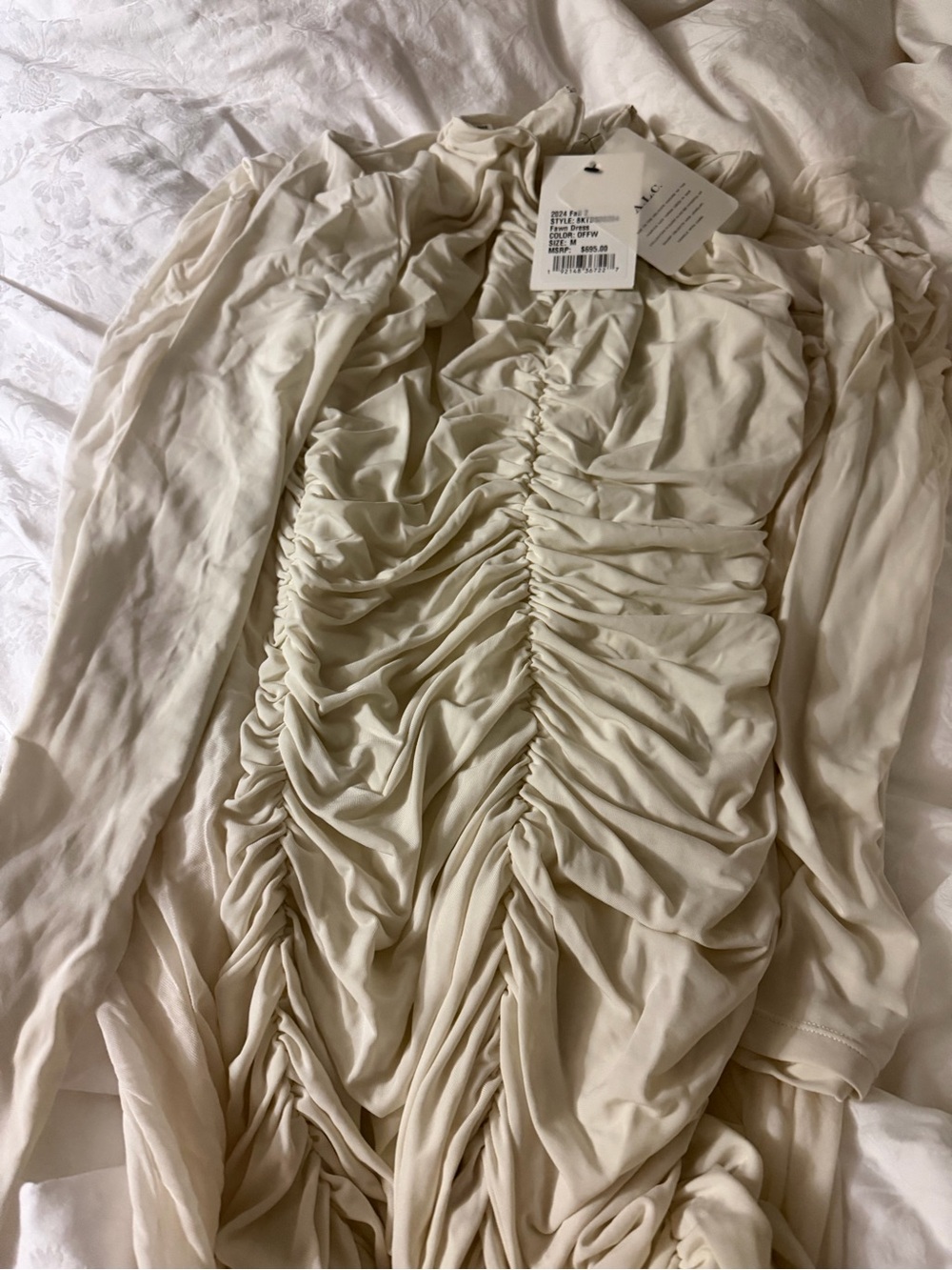 A.L.C. fawn ruched mesh maxi dress in off white color - Picture 6 of 7
